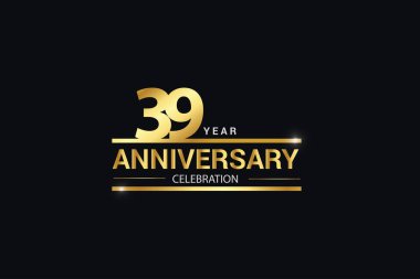 39 'uncu yıl dönümü kutlaması logosu. Siyah zemin üzerinde altın ve kıvılcım saçan beyaz renkli bir logo, kutlama için vektör tasarımı, davetiye ve tebrik kartı -