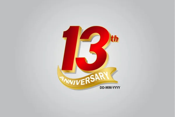 Year Anniversary Golden Ribbon Celebration Logotype Anniversary Logo Red Gold — Stok Vektör