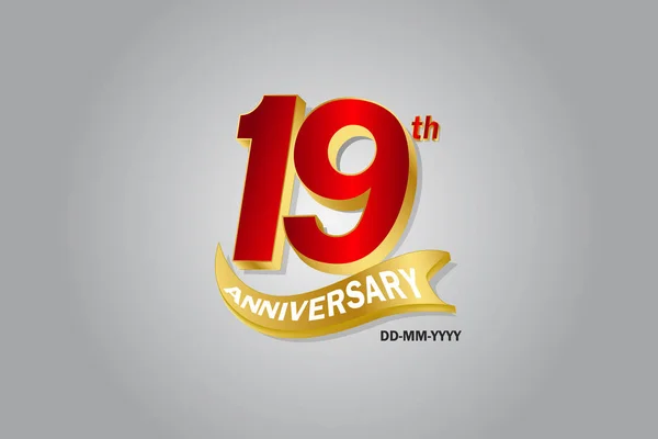 Year Anniversary Golden Ribbon Celebration Logotype Anniversary Logo Red Gold — 스톡 벡터