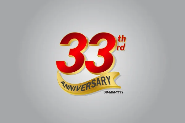 Aniversario Logotipo Celebración Cinta Oro Logotipo Aniversario Con Color Rojo — Vector de stock