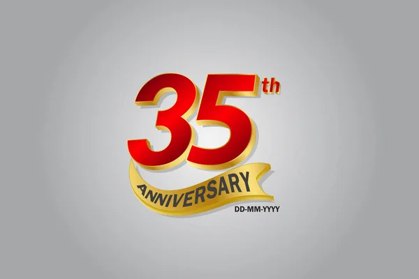 Year Anniversary Golden Ribbon Celebration Logotype Anniversary Logo Red Gold — Stock Vector