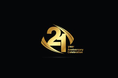 21 yıllık minimalist logo yılı, jübile, tebrik kartı. Doğum günü davetiyesi. Siyah arkaplan üzerinde Küp Satırı Altın uzay vektör çizelgesini imzala - Vektör