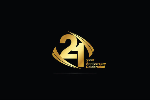 21 year minimalist logo years, jubilee, greeting card. Birthday invitation. Sign Cube Line Gold space vector illustration on black background - Vector