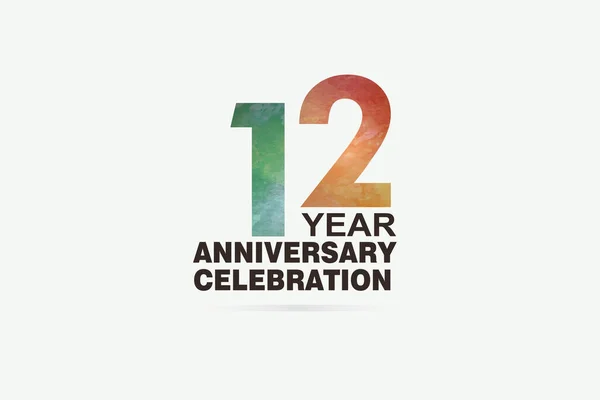 Year Anniversary Celebration Logotype Watercolor Green Orange Emboss Style Isolated — 스톡 벡터