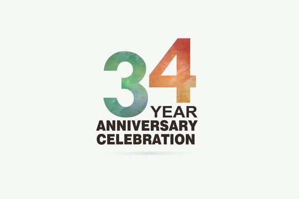 Year Anniversary Celebration Logotype Watercolor Green Orange Emboss Style Isolated — Stock Vector