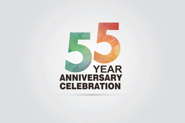 水彩グリーンとオレンジエンボススタイルと55周年記念ロゴタイプ招待カード バナーやチラシのための白い背景に隔離された ベクトル — ストックベクタ