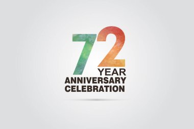 72 year anniversary celebration logotype with watercolor Green and Orange Emboss Style isolated on white background for invitation card, banner or flyer - vector clipart