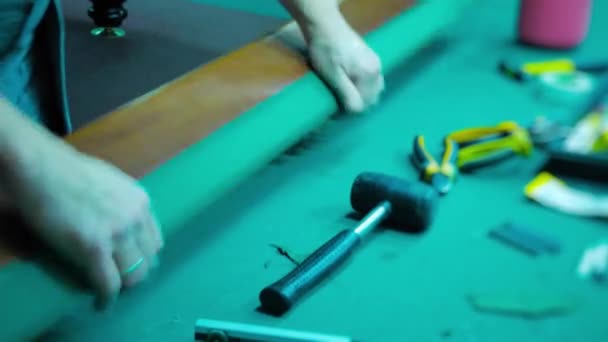 Repair, Padding and Assembly Master for Billiard Tables. — Stock Video