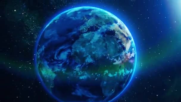 Realistiska jorden roterar i rymdexplosion och teleporteras. — Stockvideo