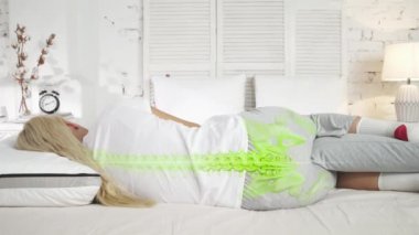 A Woman Sleeps in the Correct Body Position. Spine Correction Special Pillow