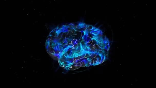 3D Animation of Brain Impulses in Blue Background (en inglés). Cerebro girando con mri Scan — Vídeo de stock