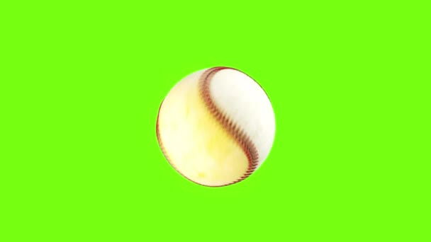 Pallone da baseball con riflessi ruota sullo schermo verde e si ferma al rallentatore — Video Stock