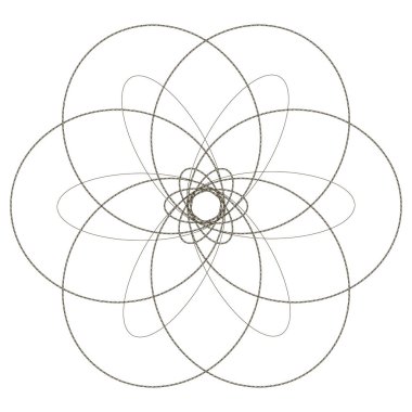 Grafik şeklinde yuvarlak dekoratif desen. Soluk, bej renkli pastel tonlarda birbirine geçmiş saç telleri ya da iplik desenli bir yıldız şekli. Web tasarımı, sanat eserleri, baskılar, davetiyeler için uygundur.