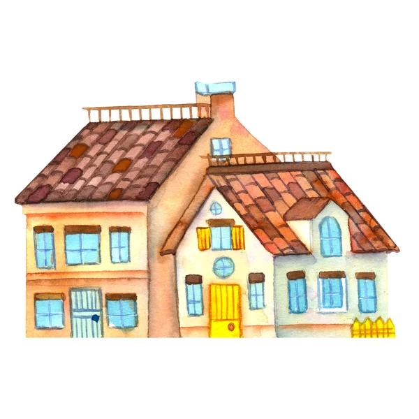 Watercolor casa fantasia fantasia aldeia — Fotografia de Stock