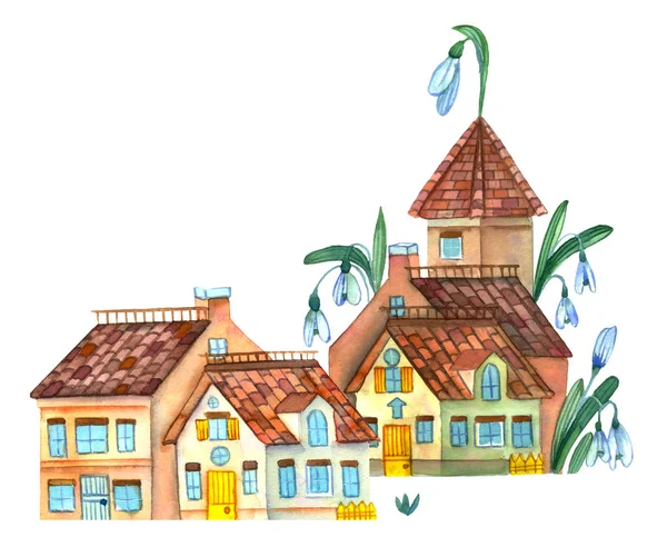 Fantastische aquarel sprookjesachtige huis illustratie — Stockfoto