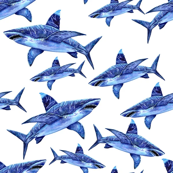 Mořská zvířata akvarel bezešvný vzor. útočí velký whi — Stock fotografie