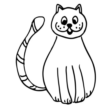 Çizgi film kedisi şirinliği, c için siyah beyaz vektör çizimleri