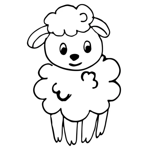 Um pequeno cordeiro, uma ovelha e um carneiro, um vetor preto e branco illus — Vetor de Stock