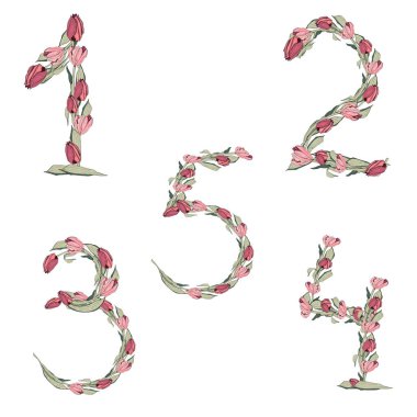 Çiçek numaraları, el yapımı vektör numaraları.