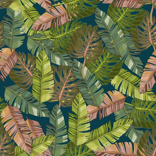 Folhas Palma Tropicais Monstera Floresta Folha Vetor Sem Costura Floral —  Vetores de Stock