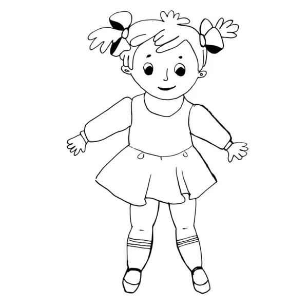 Barevný Černobílý Vzor Pro Zbarvení Ilustrace Dívky Omalovánky Pro Děti — Stockový vektor