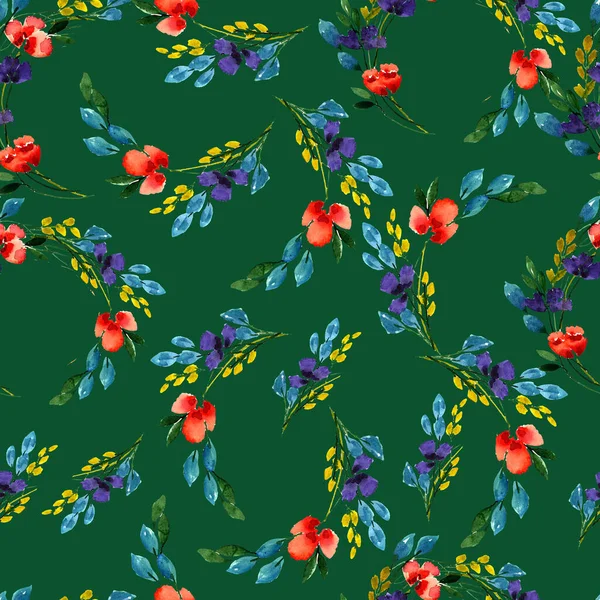 Naadloos Patroon Met Wilde Kruiden Bloemen Veldplanten Vintage Illustratie — Stockfoto