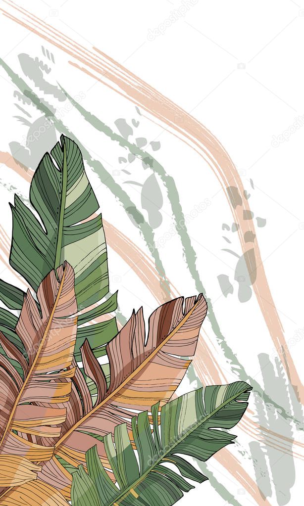 Tropical flowers and leaves. Exotic graphic background. patterned frames in trendy graphic design style for banner, flyer, invitation, poster, website or greeting card. vector illustration