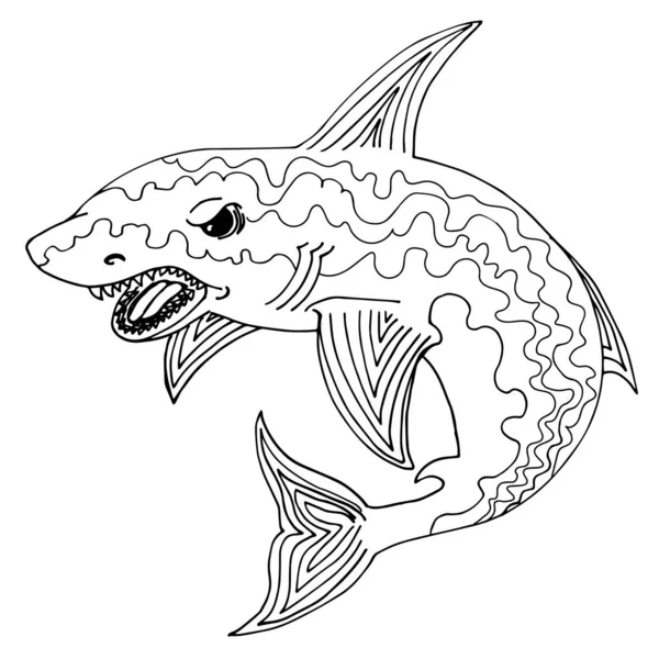 Requin Récif Bohème Livre Colorier Livre Colorier Pour Enfants Adultes — Image vectorielle