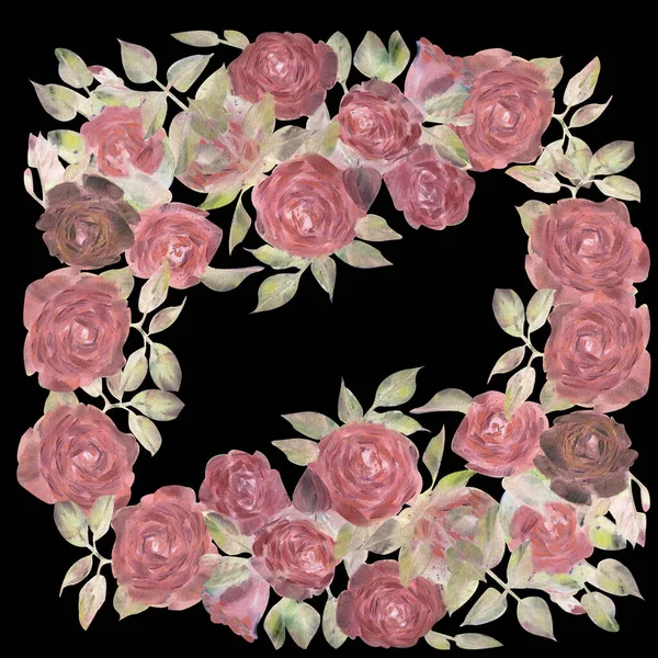Obraz Olejny Bezszwowy Wzór Różnych Czerwonych Kwiatów Róż Liści Róży — Zdjęcie stockowe