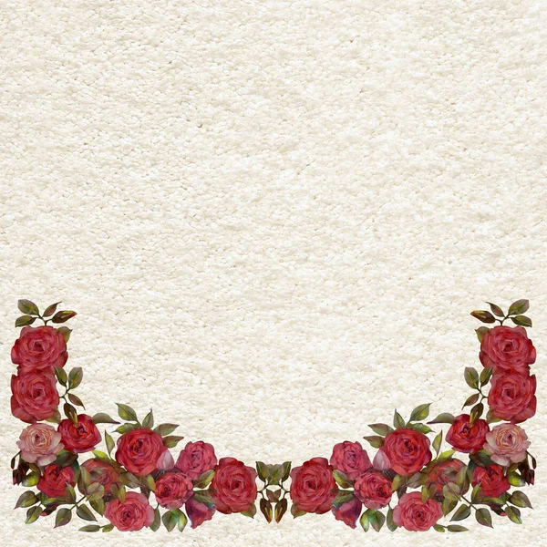 花のフレーム ピンクのバラの花のオイル 手描きのイラスト 白い背景に隔離されている グリーティングカード 結婚式の招待状 ラベルのデザインに最適 — ストック写真