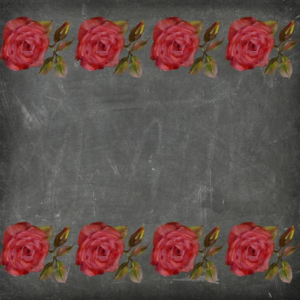Květinový Rám Olej Růžových Růží Květiny Ručně Malované Ilustrace Izolované — Stock fotografie