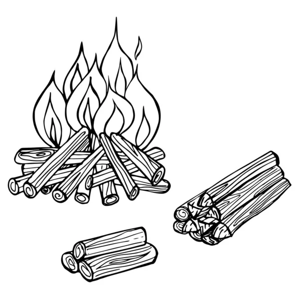 Camfireillustration Fire Firewood White Background Туризм Походы Элемент Дизайна Меню — стоковый вектор