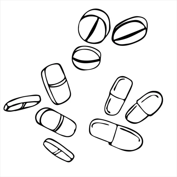 Ensemble Pilules Capsules Vectorielles Réalistes Isolées Sur Fond Blanc Médicaments — Image vectorielle