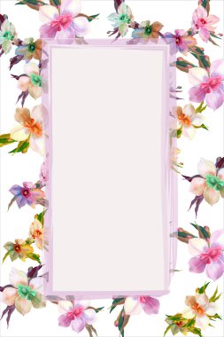 Güzel pembe orkide kartı ve mesaj için boş yeri var. Botanik düğün davetiyesi şablonu tasarımı