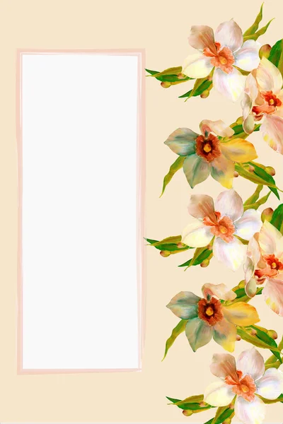テキスト用の空白のスペースを持つ美しいピンクの蘭のカード。植物結婚式招待状カードテンプレートデザイン — ストック写真