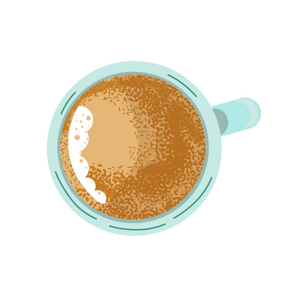 Cup of coffee, vector flat design object. Freshly brewed coffee with colorful cup illustration on a white background. Use for postcard, poster, banner, web design and print on a t-shirt.