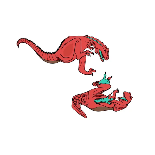 ジュラ紀の恐竜や恐竜のアイコン 漫画のキャラクター ベクトルイラスト 子供の織物 子供部屋 招待状 装飾のデザイン要素のために — ストックベクタ
