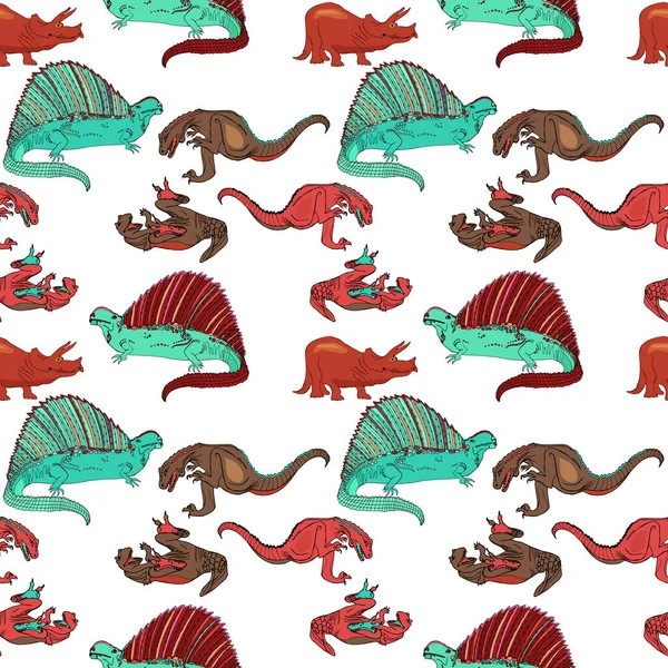 Płynny Wzór Jurajskich Dinozaurów Postać Kreskówki Projektowania Tekstyliów Dla Dzieci — Wektor stockowy