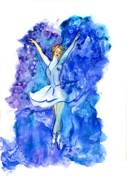 水彩のバレリーナ 白地に描かれた手描きのイラスト 子供のデザイン カード ポスターのための特徴的なバレリーナ — ストック写真
