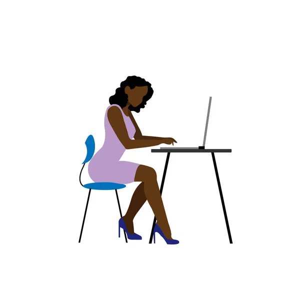 女人在家上网工作 在验尸官检疫过程中的社会距离和自我隔离 可爱的美国女孩 在家里工作的非洲裔美国女人 — 图库矢量图片