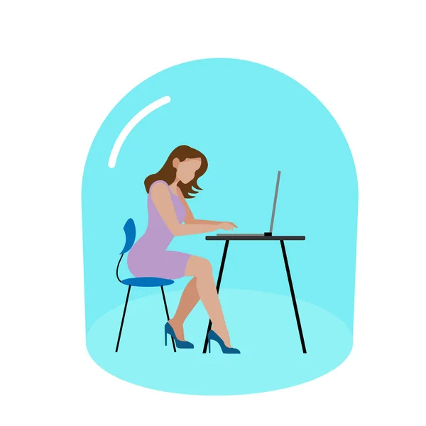 Vrouw Werkt Online Thuis Illustratie Sociale Afstand Zelfisolatie Tijdens Quarantaine — Stockvector