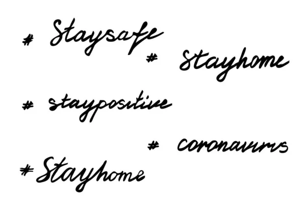 Stay Home Handschrift Hashtag Und Slogan Zur Selbstisolation Die Ausbreitung — Stockvektor