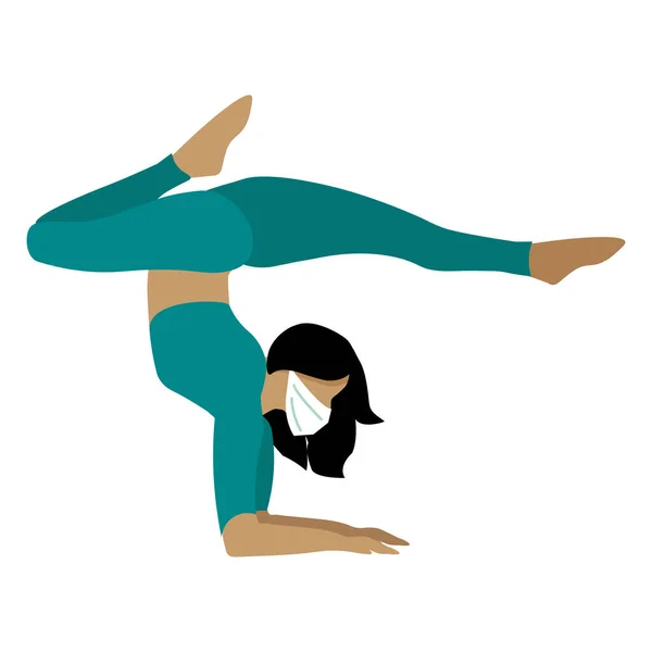 Belle Fille Sportive Dans Masque Fait Yoga Maison Kovid Prevention — Image vectorielle