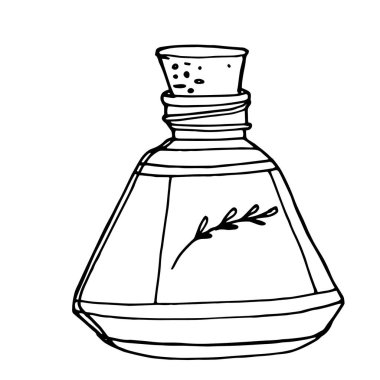 İksir, ilaç, iksir, özü, ilaç yağı, ilaç şişesi illüstrasyonu, çizim, oyma, mürekkep hattı vektörü antika doldurulmuş sıvı şişeler.