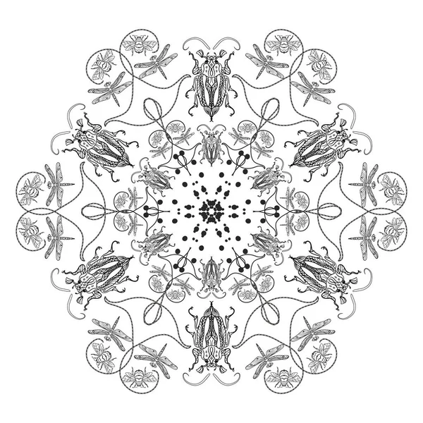 Mandala Para Colorir Com Imagem Besouro Escaravelho Uma Abelha Uma — Vetor de Stock