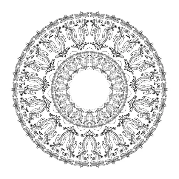 Mandala Para Colorir Com Imagem Besouro Escaravelho Uma Abelha Uma — Vetor de Stock