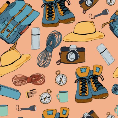 Turizm, seyahat yolları. Renkli, pürüzsüz desen, arka plan, vektör, uçsuz bucaksız doku duvar kağıdı, kalıp dolguları, web sayfaları, arka plan, yüzey için kullanılabilir.