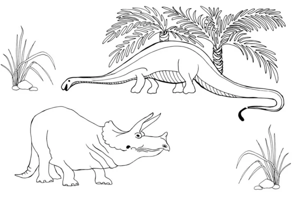 Векторная Иллюстрация Динозавров Белом Фоне Серия Доисторических Динозавров Ископаемые Животные — стоковый вектор