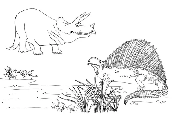 Ilustración Vectorial Dinosaurios Sobre Fondo Blanco Una Serie Dinosaurios Prehistóricos — Archivo Imágenes Vectoriales