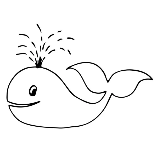 手描きのアートクジラのぬり絵 子供のための 大人の治療のための Tシャツ 絵本のシリーズの一つ — ストックベクタ